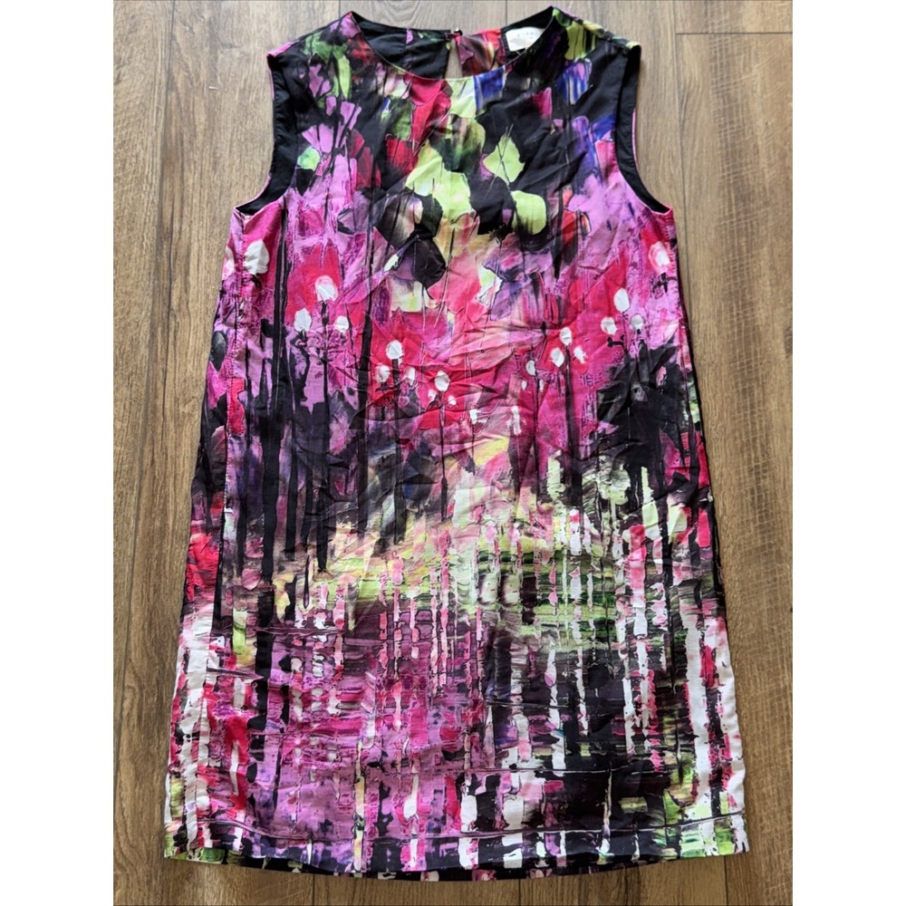 Everly‎ Colorful Watercolor Sleeveless Lined Sheath Back Cutout Dress Small